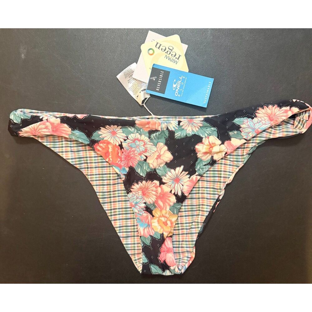 O'Neill Swim Bottoms Reversible Floral Plaid Women's Large NWT